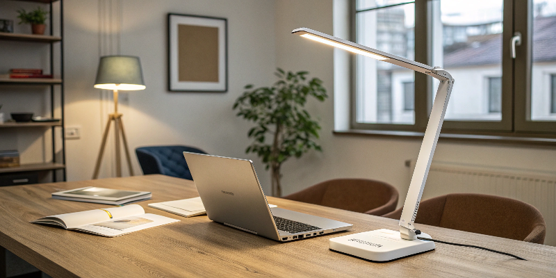 Slim and bright LED desk lamp ideal for reading and comfortable work environments