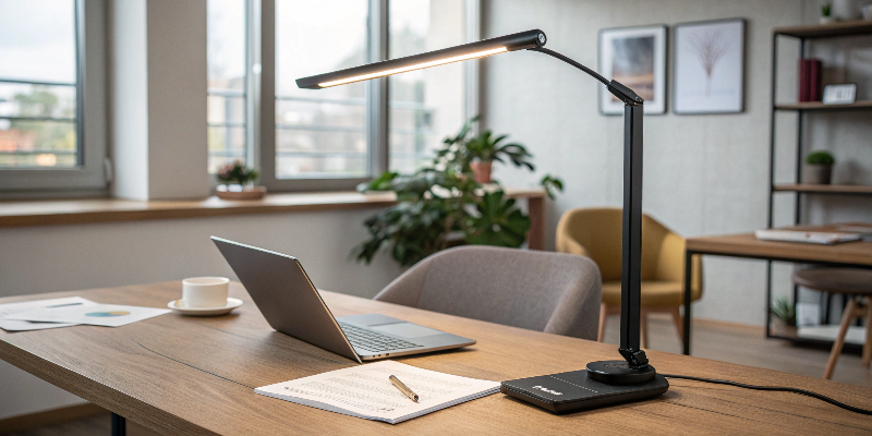 Slim and bright LED desk lamp ideal for reading and comfortable work environments