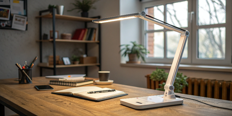 Adjustable LED desk lamp with a minimalist design for productivity