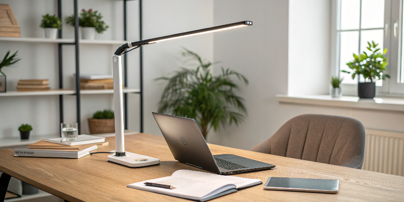 Modern LED desk lamp with dual color options, enhancing any work environment