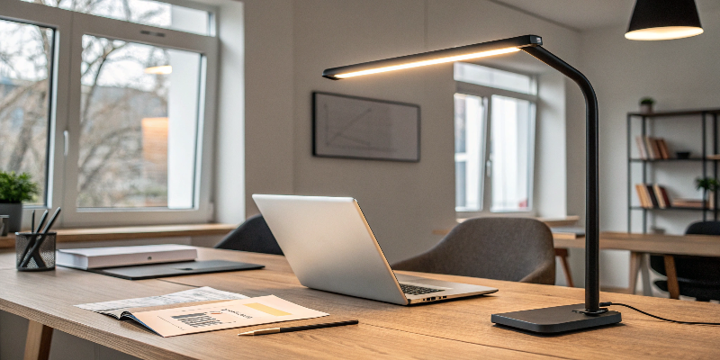 Elegant white LED desk lamp with an adjustable arm, great for study spaces