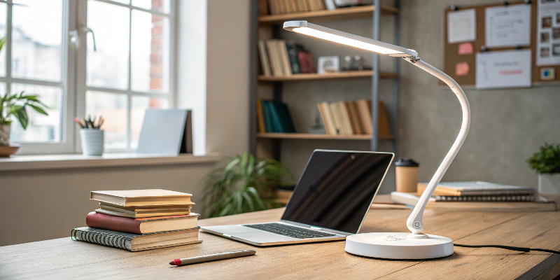 Eye-caring LED desk lamp, ideal for workspaces and home offices