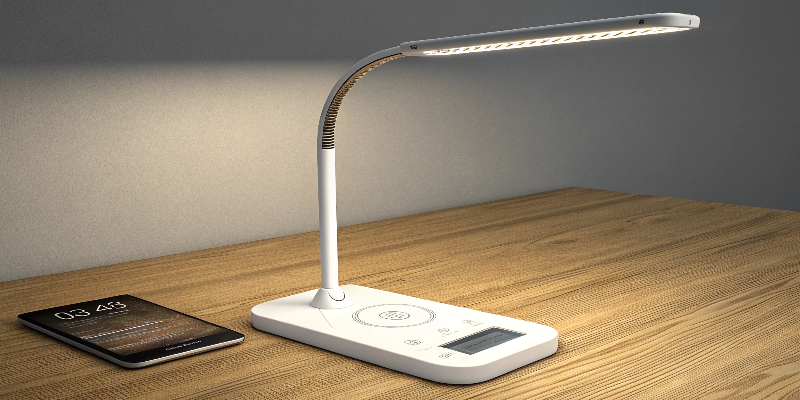 LED desk lamp with flexible arm, perfect for reading or working on detailed tasks