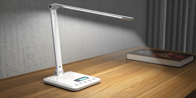 White LED desk lamp with adjustable brightness and a sleek modern design