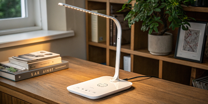 Smart LED desk lamp with adjustable settings and clean design for efficient work lighting