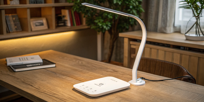 Elegant LED desk lamp with touch interface, great for home office or study