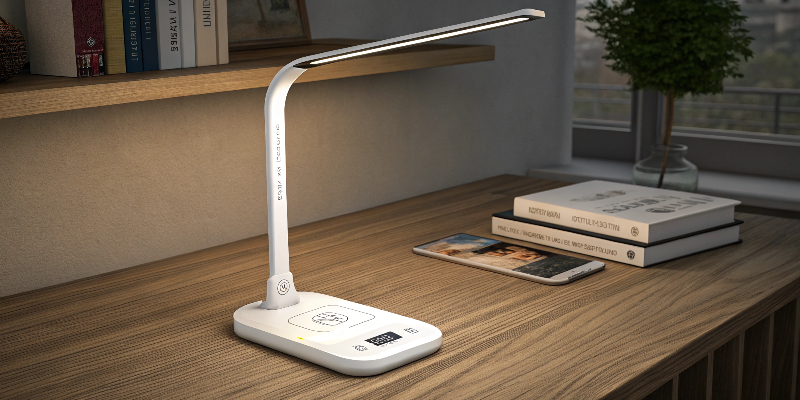 Adjustable white LED desk lamp with a clean design, perfect for home or office use