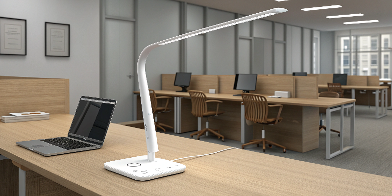 Bright LED desk lamp providing optimal lighting for office environments