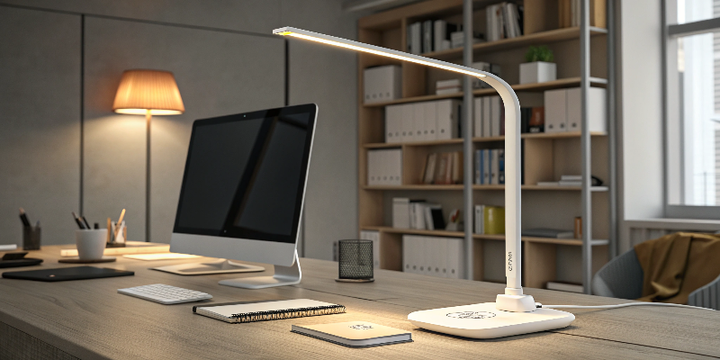 LED desk lamp with sleek design and adjustable lighting, ideal for professional settings