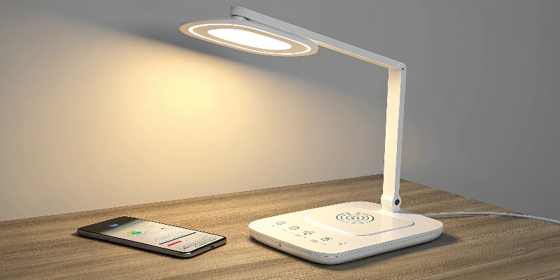 Smart LED desk lamp with wireless charging and touch controls