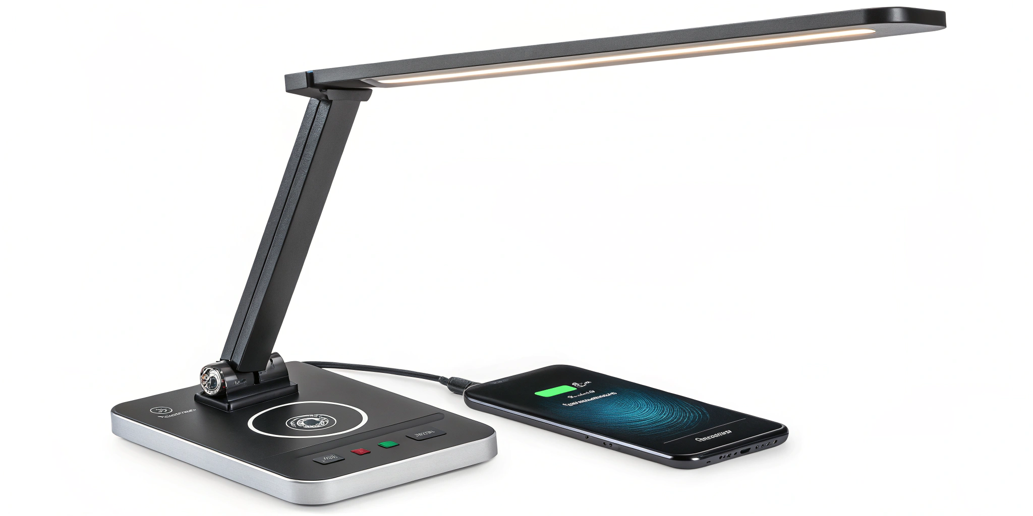 Compact LED desk lamp with wireless charging and eye-caring light