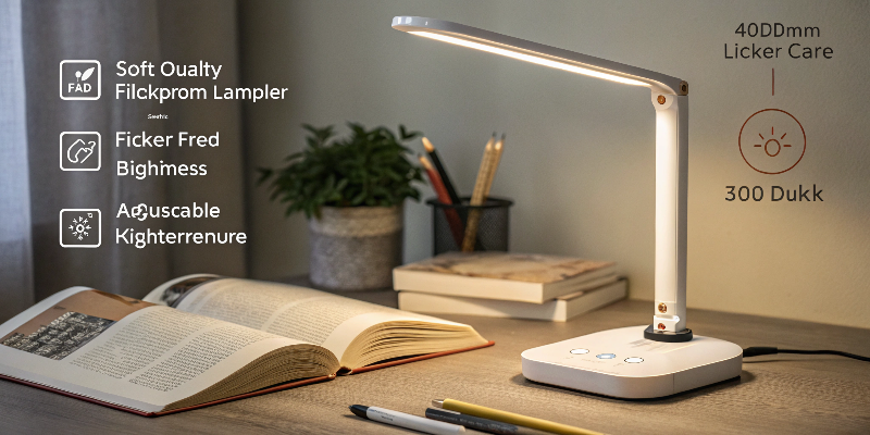 LED desk lamp with adjustable brightness and features, soft lighting for study or work