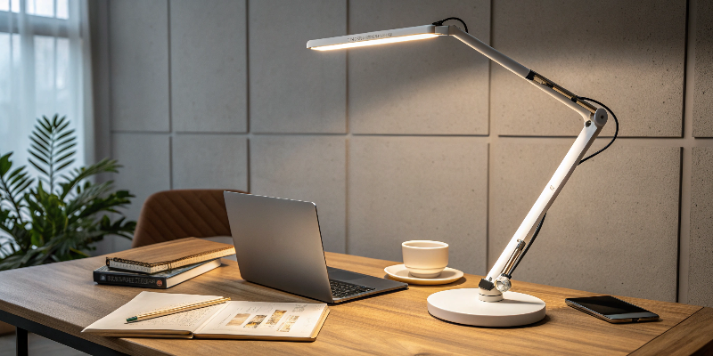 LED desk lamp with adjustable arm, modern office setting