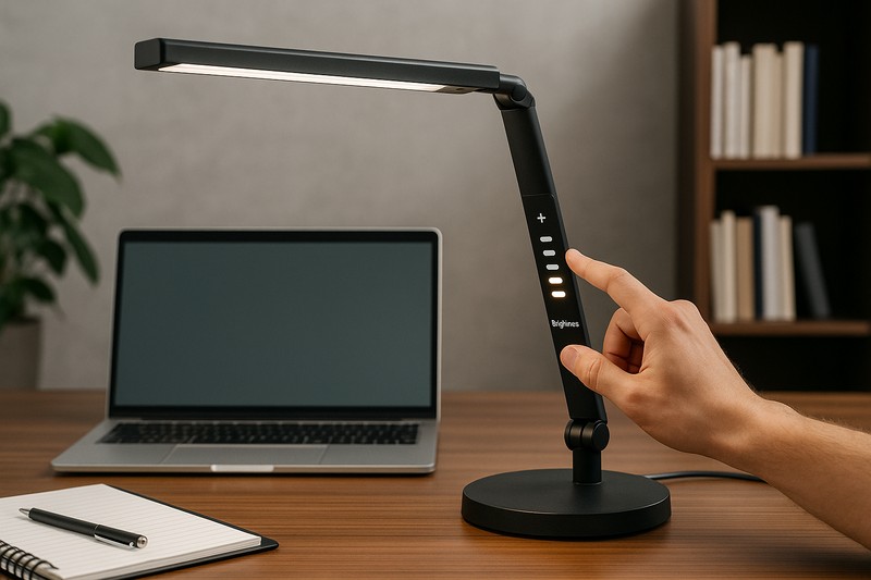 Brightness adjustment levels on desk lamp