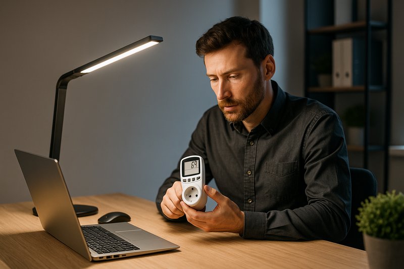 Man checking power meter at desk