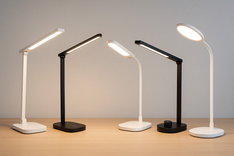 Collection of modern, innovative dimmable LED desk lamps showcasing different features