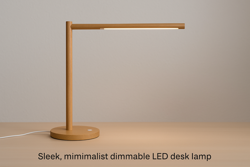 Sleek, minimalist dimmable LED desk lamp made from sustainable materials