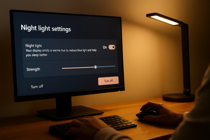 Close-up of display settings screen at night