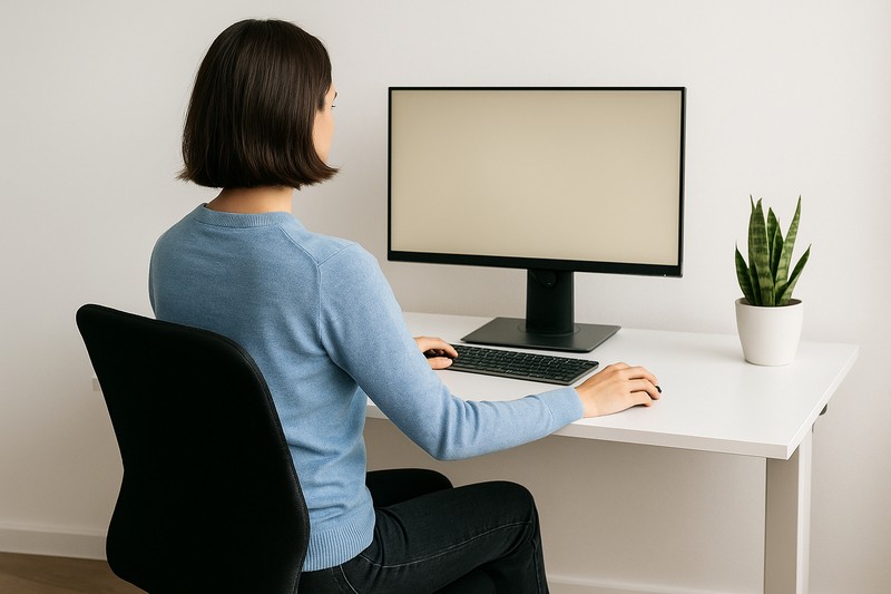 Person sitting with straight posture at workstation