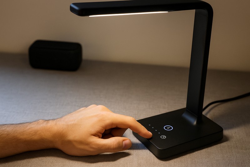 LED desk lamp with touch panel and timer icon