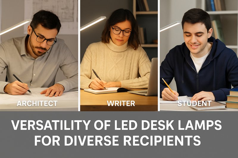 Different Professionals (Architect, Writer, Student) Using Dimmable LED Desk Lamps
