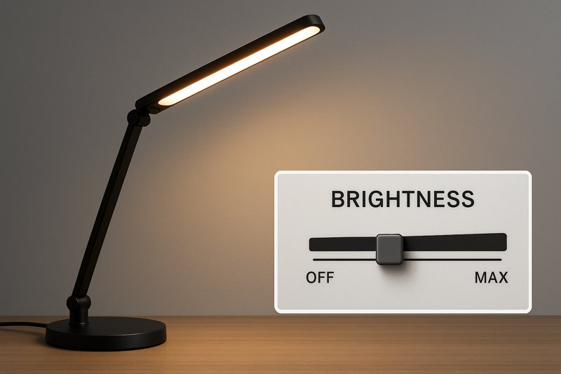Desk lamp with a slider control for adjusting brightness levels