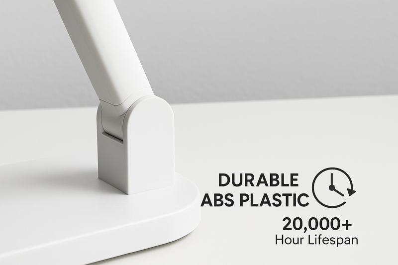 A picture of a durable ABS plastic lamp joint, showing its clean design and sturdy construction, next to a 