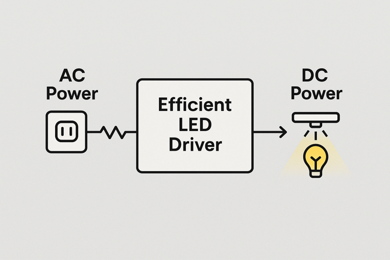 A clean schematic showing AC power from a wall outlet going into a box labeled 