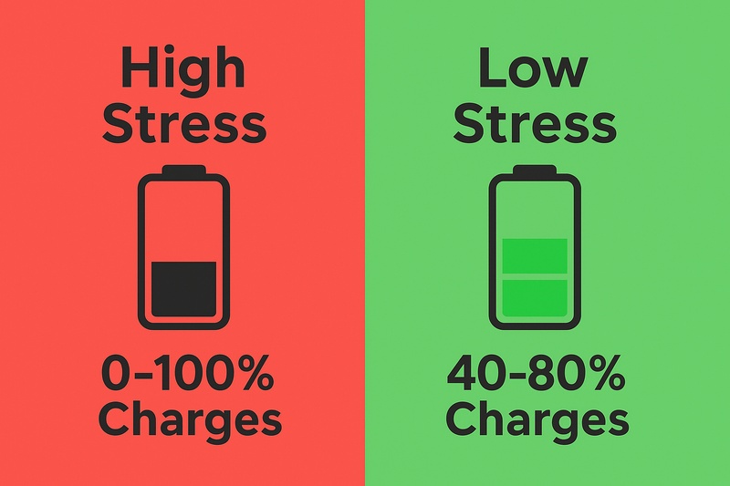 alt text: A simple diagram showing a battery health meter. One side shows 