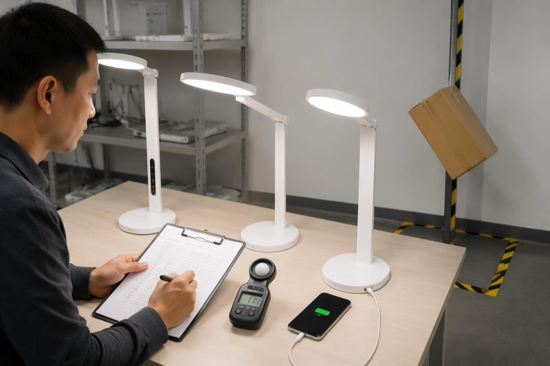 Hands-on sample testing to confirm LED desk lamp specifications