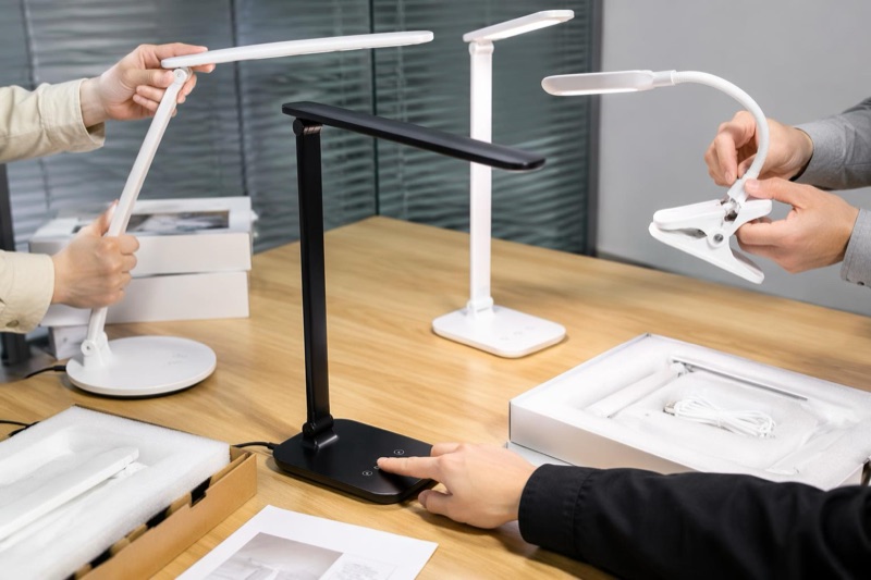 LED desk lamp samples being tested for wholesale buying decisions