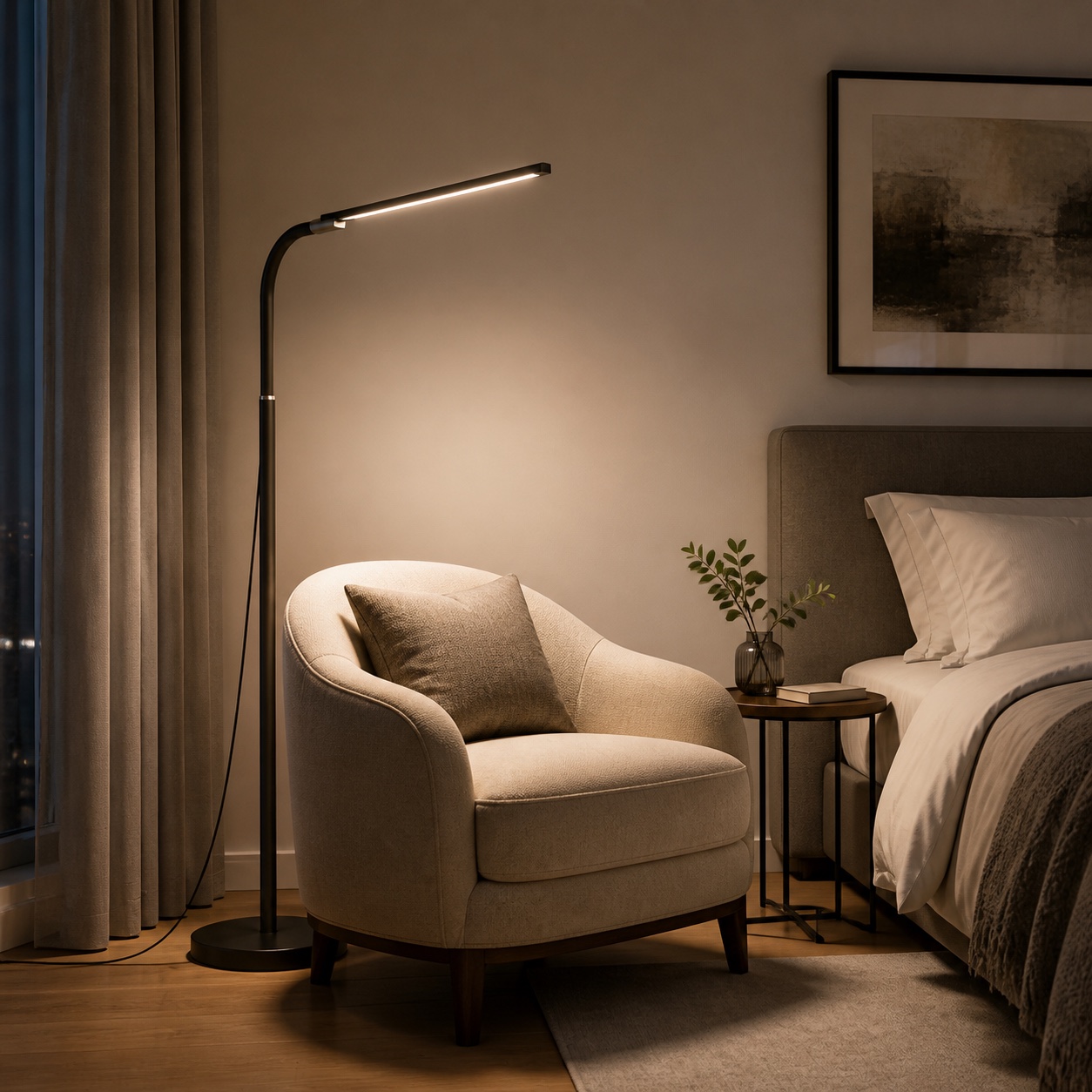 RY139-F floor lamp used beside a bedroom reading chair