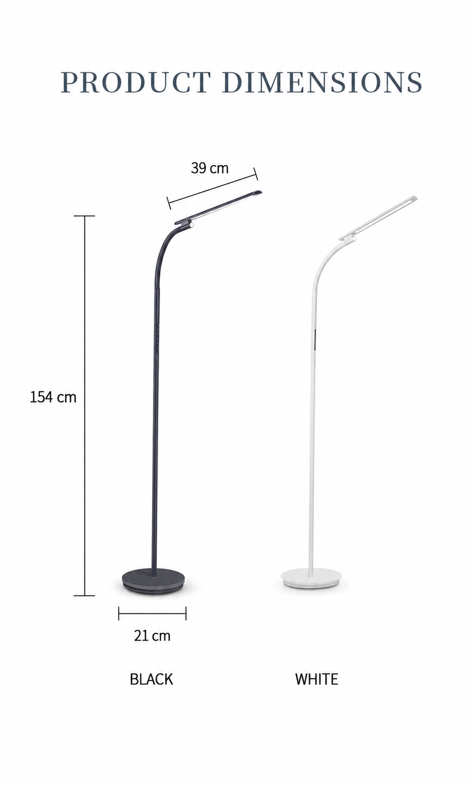 RY139-F floor lamp dimensions in black and white