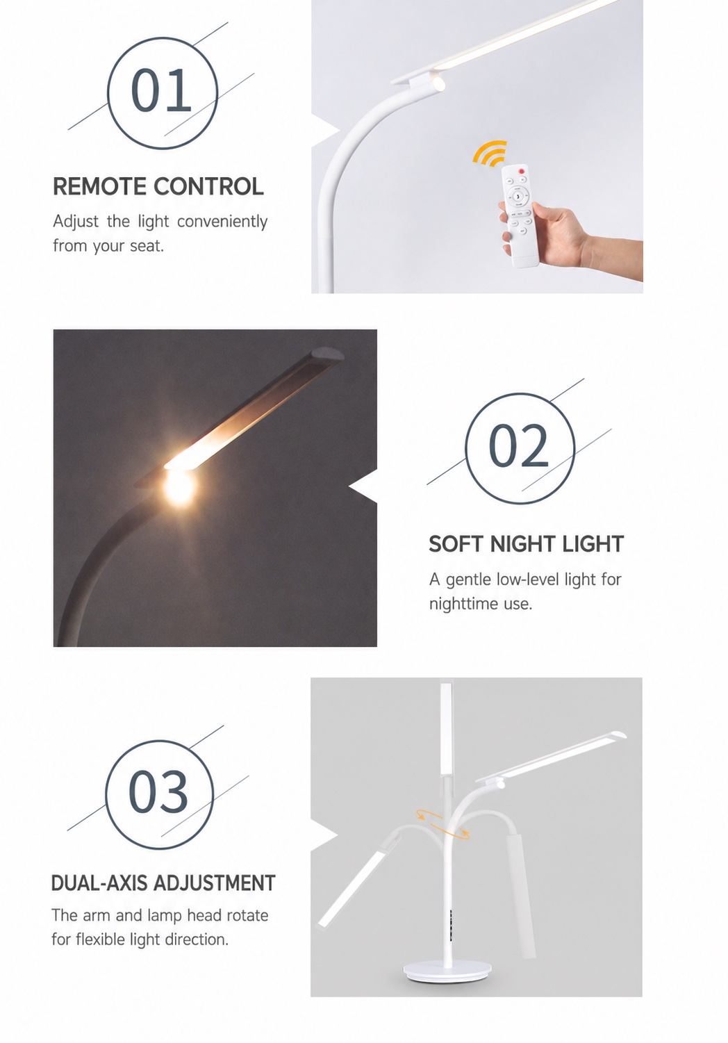 RY139-F remote control night light and adjustable lamp head features