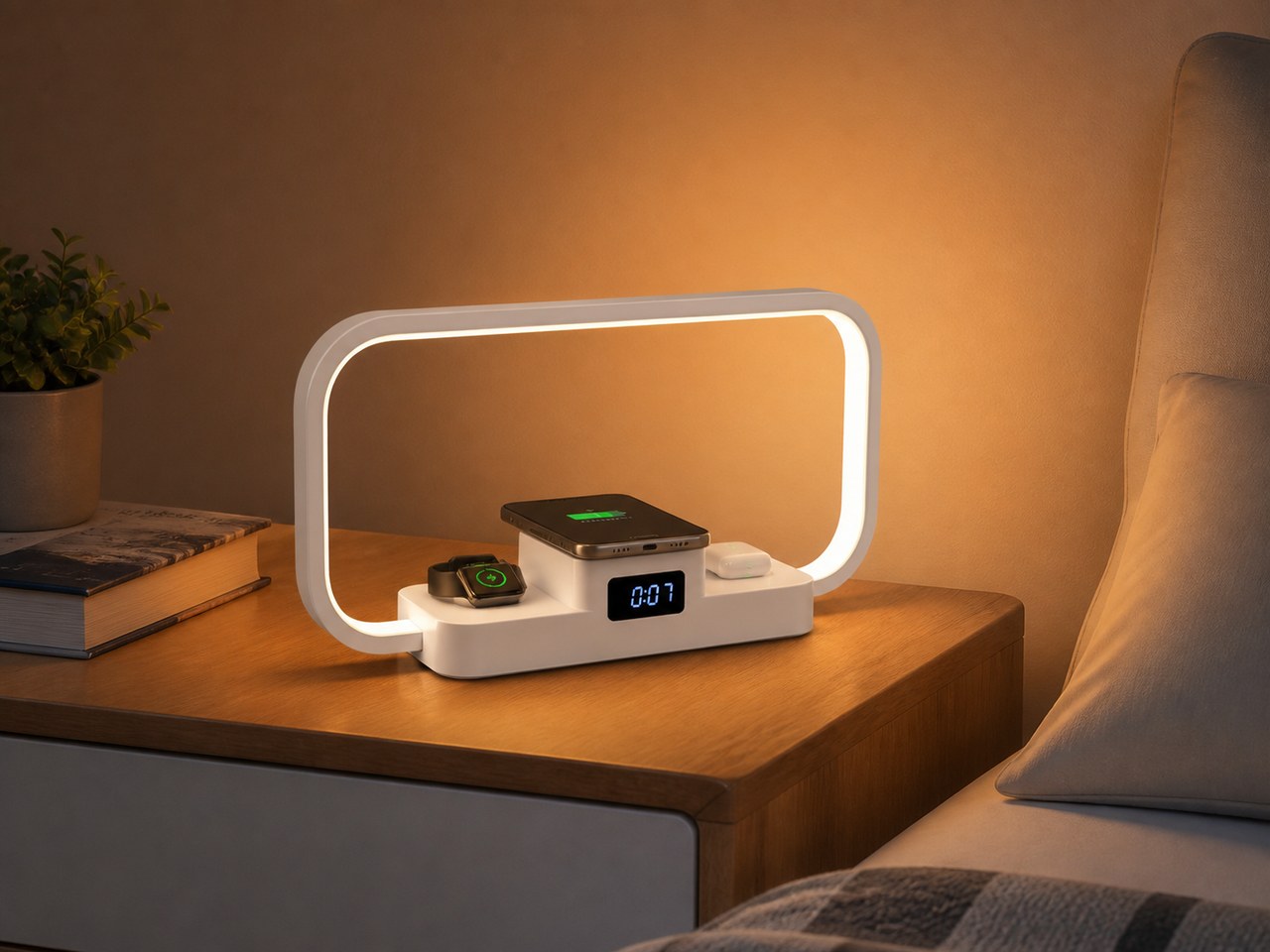 RY2230-M multifunction lamp on a bedside table