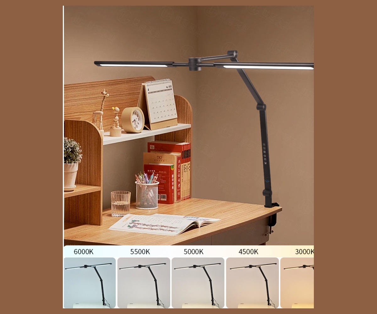 Complete illuminated RY229-C lamp in a reading workspace