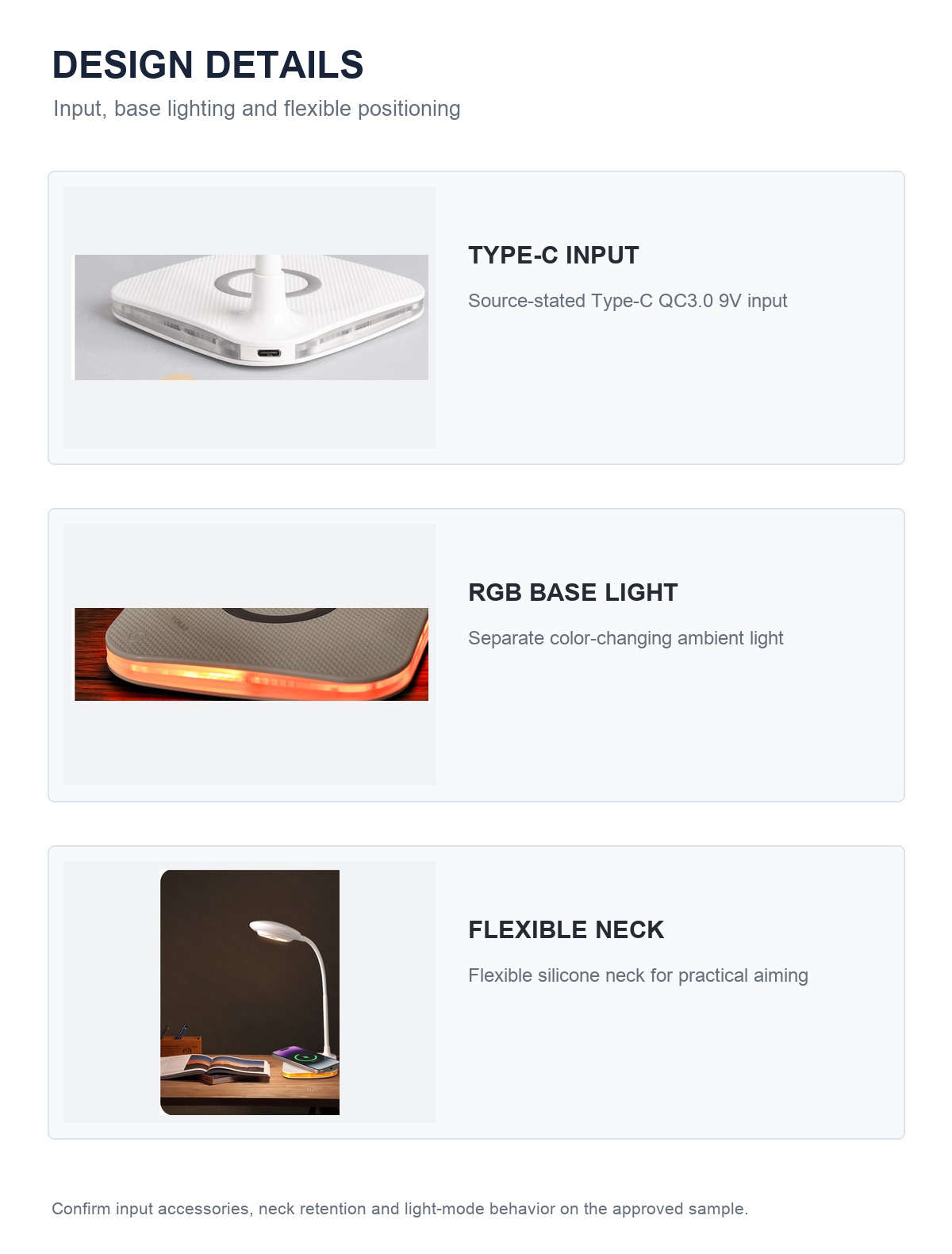 RY28-S Type-C input RGB base light and flexible neck details in English
