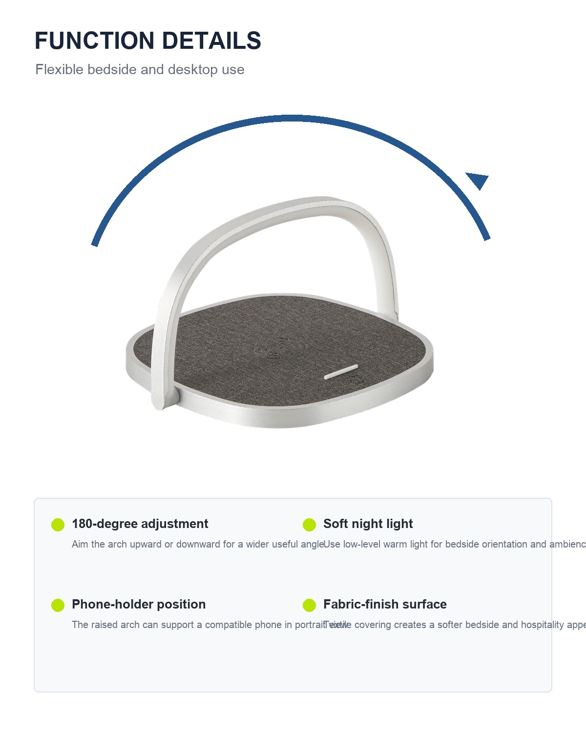 RY29 180 degree adjustment night light phone holder and fabric finish