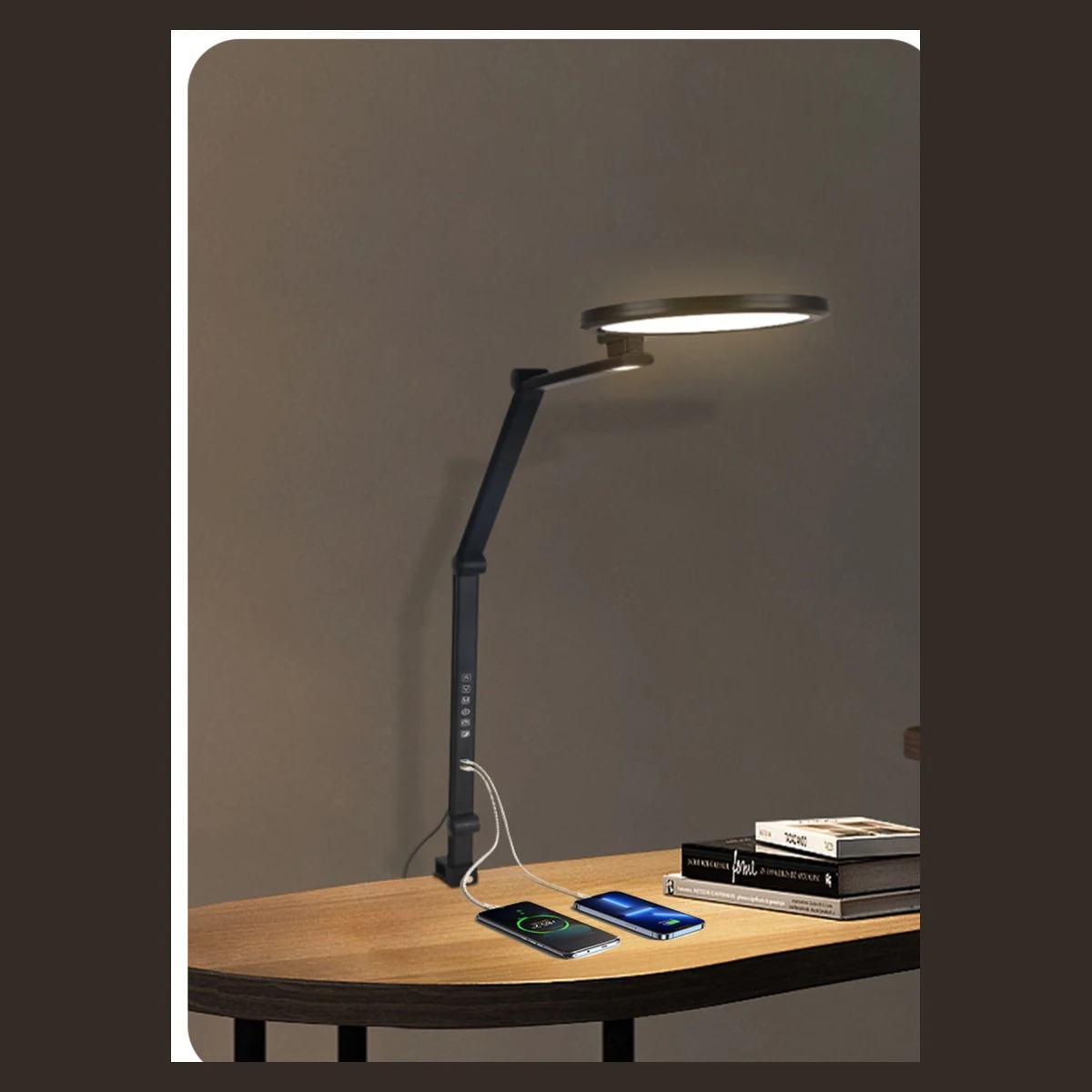 RY229-B articulated clamp desk lamp with circular head and visible joints, shown as a product-format reference